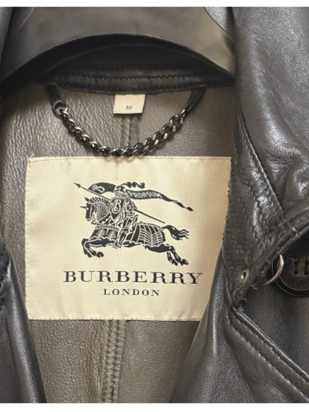 BURBERRY LONDON BRITTION BLACK LEATHER TRENCH COAT SIZE 50(M) - Picture 8 of 16